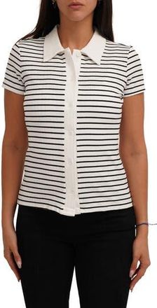 Cyrus Stripe Rib Button-Up Knit Top in Bone/Black at Nordstrom Rack, Size Medium