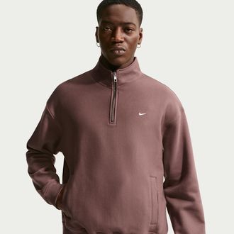 Nike Mens Solo Swoosh Fleece Quarter-Zip Top in Purple | HV1094-502
