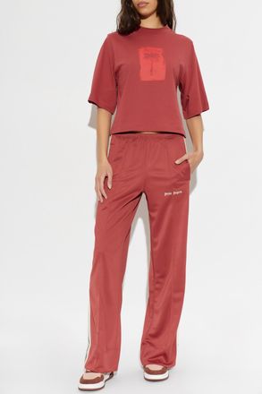 Palm Angels Cotton T-shirt With Print, Womens, Red