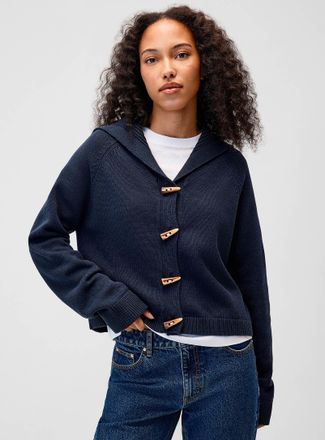 Twik Womens Horn buttons sailor collar Cardigan Sweater