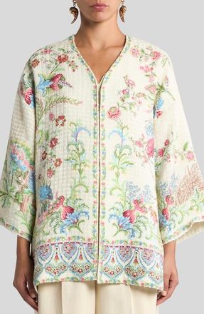 Etro Kesa Side Slit Cotton Blend Jacket in Print On White Base at Nordstrom