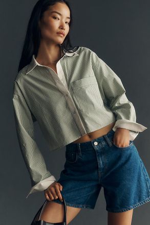 Maeve Cotton Crop Buttondown Shirt