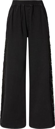 Pinko Black Palco Lace-Detail Wide-Leg Tailored Pants