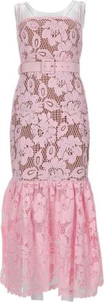 Self Portrait Fitted Square Neck Crochet Dress