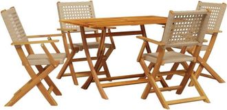 vidaXL Vidaxl - Set De Comedor De Jard&iacute;n 5 Pzas Rat&aacute;n Pe Madera Maciza Beige