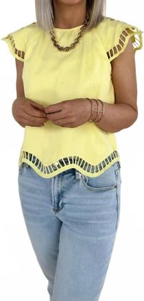 Merci Zuri Embroidered Cut-Out Sleeve Top In Lemon Cream