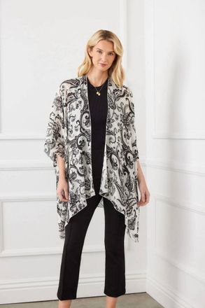 Karen Kane Open Front Paisley Jacket In Black/cream