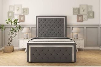 Sloomy Sofia Chrome Coniston Frame-Mattress - 50 Upholstered Headboard in Dark Grey | Size: Small Single