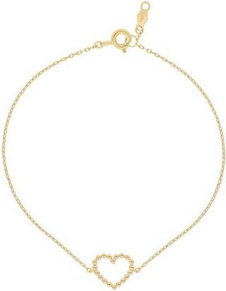 Bony Levy 14K Gold Beaded Heart Charm Bracelet in 14Ky at Nordstrom Rack, Size 7