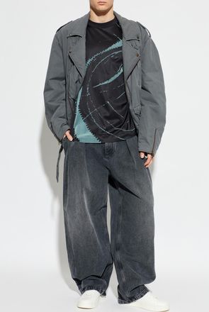 Emporio Armani T-shirt With A Velvet-finish Print, Mens, Black