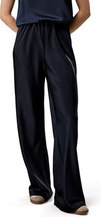 LilySilk Double-Faced Silk Charmeuse Pants for Women Dressy Oversized Wide Leg Full Length Draped Silk Trousers(Midnight Blue,UK 10)