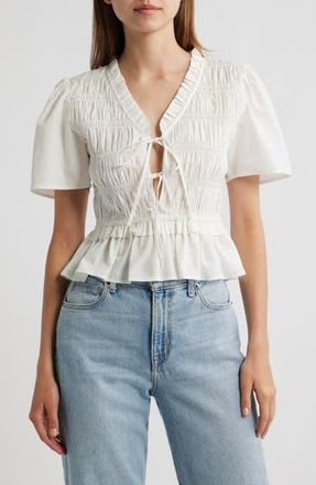 Rails Portia Smocked Ruffle Cotton Blend Crop Top in White at Nordstrom Rack, Size Xx-Small