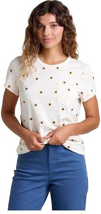 Toad&Co Primo Short Sleeve Crew Embroidered Womens Clothing Salt Sunflower Embroidery : XL, Cotton