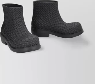 Bottega Veneta round toe ankle boots with woven texture