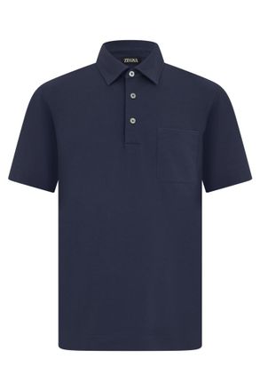 Ermenegildo Zegna Blue Solid Shirt Collar Polo