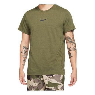 Nike Mens Nike Solid Color Training Alphabet Logo Printing Short Sleeve Green T-Shirt DD1829-326