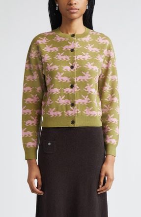 Sandy Liang Bouchette Merino Wool Jacquard Cardigan in Olive Multi at Nordstrom, Size X-Small