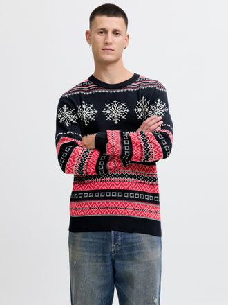 Jack & Jones Strickpullover JACK & JONES JJXMAS NOEL KNIT CREW NECK, Herren, Gr. M, sky captain, Strick, Obermaterial: 60% Baumwolle, 40% Polyester, gemustert, reg