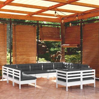 vidaXL Muebles De Jard&iacute;n 11 Pzas Y Cojines Blanco Madera Maciza Pino Vidaxl