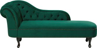 Beliani Beliani - Chaise Longue Tapizado En Terciopelo Verde Con Botones Versi&oacute;n Izquierda Nimes
