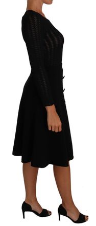 Dolce & Gabbana Womens Black Knitted Wool Sheath Long Sleeves Dress