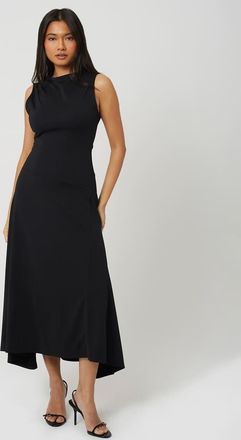 Brave Soul Vestito lungo accollato in jersey nero con fondo asimmetrico