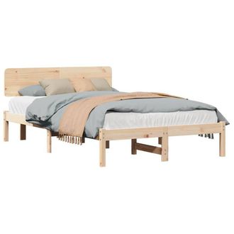 Berkfield Home Traditional Bed Frame with Headboard 135x190 cm Solid Pine Wood in Beige
