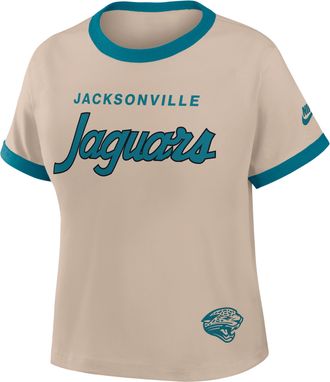 Nike Jacksonville Jaguars Rewind Ringer Mod Nike Womens NFL Cropped T-Shirt in Brown | 04N90J2WQ9N-X5Q