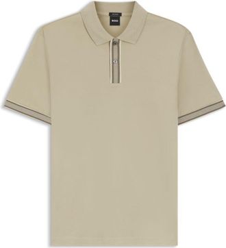 BOSS Striped-trim polo shirt in mercerised cotton