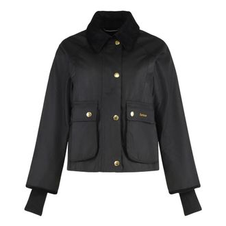Barbour Light Jackets, female, Black, Size: S Cropped Beadnell Waxed Jacket