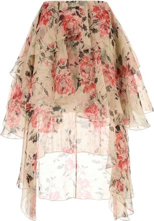 Loewe Womens Printed Silk Skirt - Ivory - Size EU 38 (Womens)