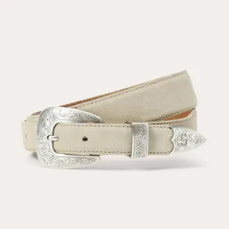 The Great. Womens Western Narrow Belt In Cream With Silver