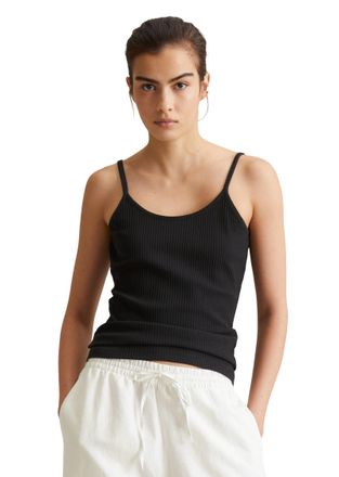 Marc O'Polo Denim Spaghettitop MARC OPOLO DENIM, Damen, Gr. L, schwarz, Rippware, Obermaterial: 96% Baumwolle, 4% Elasthan, slim fit, tiefer Rundhals, Tops Spaghettitop