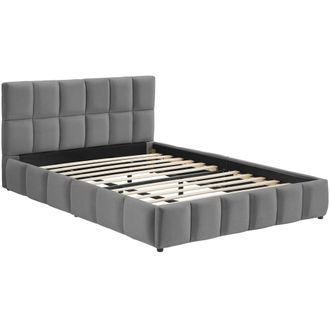 TecTake Cama tapizada, somier l&aacute;minas, madera acero, 193x220x93cm, gris oscuro