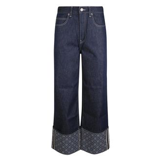 Tory Burch Tory Burch, Wide Jeans, female, Blue, Size: W27 Patterned Cuff Jeans