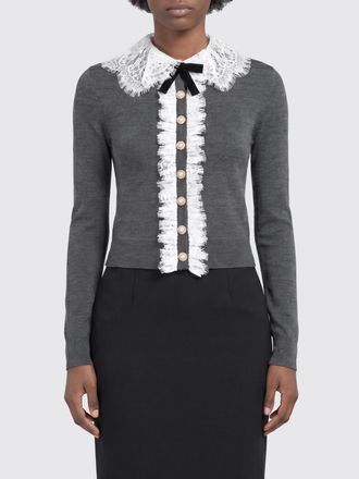 Self Portrait Cardigan slim fit in lana con colletto in pizzo e rouches