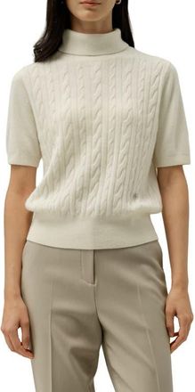 LilySilk Cable-Knit Baby Cashmere Turtleneck Top in Cloud at Nordstrom, Size Medium
