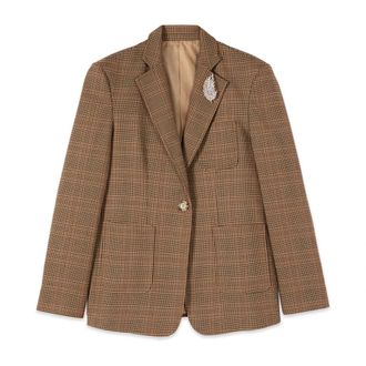 Oltre Blazer check con spilla - - Jackets - Donna - Marrone - 4XL
