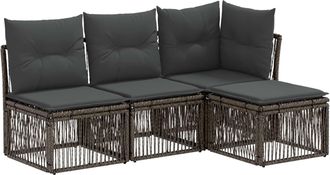 vidaXL Conjunto De Sof&aacute;s De Jard&iacute;n 4 Uds. Gris Rat&aacute;n Sint&eacute;tico Vidaxl