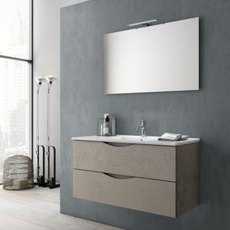 TFT Home Furniture Tft Home Furniture - Mobile da Bagno Sospeso con Lavabo Specchio e Lampada a led tft Marte Avana Effetto Pietra