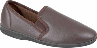 Generic Mens Carpet Slippers Mens Slippers Mens Faux Leather Slippers Mens Slip On Slippers Size 13 Slippers Size 14 Slippers Twin Gusset Mens Brown Slippers 