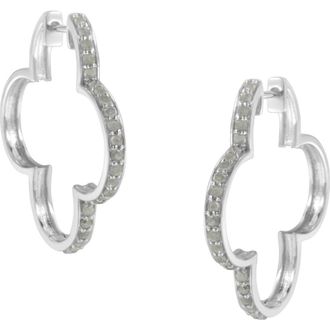 House of Brilliance Silver 1.0 Ct Diamond 4 Leaf Clover Shape Hoop Earrings in White at Nordstrom