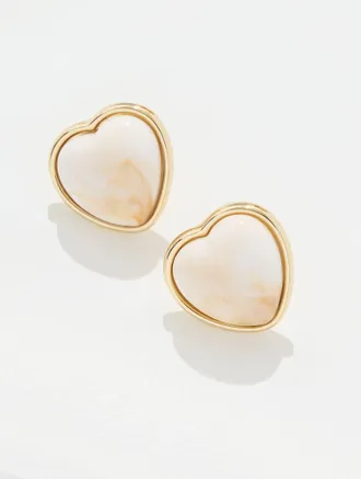 Talbots Harvest Hearts Stud Earrings - Ivory / Gold - 001 Talbots