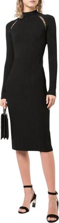 Lela Rose Mock Neck Long Sleeve Knit Cocktail Dress In Black