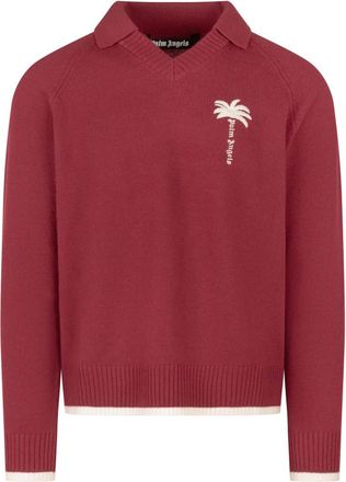 Palm Angels Red Logo Polo Sweater