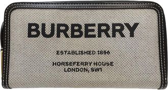 Burberry Black White Canvas Leather Long Wallet (Bi-Fold) (Pre-Owned)