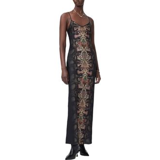 AllSaints Bryony Snakeskin Print Slipdress in Ophis Black at Nordstrom Rack, Size 2 Us / 6 Uk