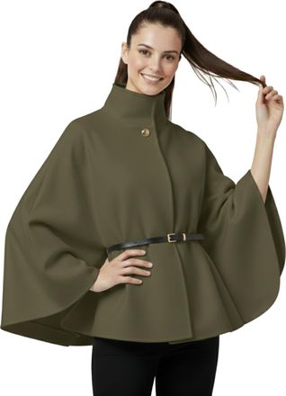 Janisramone Italian Belted Poncho Women, Elegant Open Front Button Cape Winter Coat, Stylish High Polo Neck Womens Jacket, Warm Oversized Cardigan Coats for Women