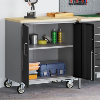 Berkfield Home Tool Cabinet with Wheels & Lockable Black 75x45x85 cm Steel | Size: 75 x 45 x 85 cm