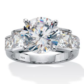 Palm Beach Jewelry 6.86 cttw Round Cubic Zirconia Step Top Platinum Plated Silver Engagement Ring